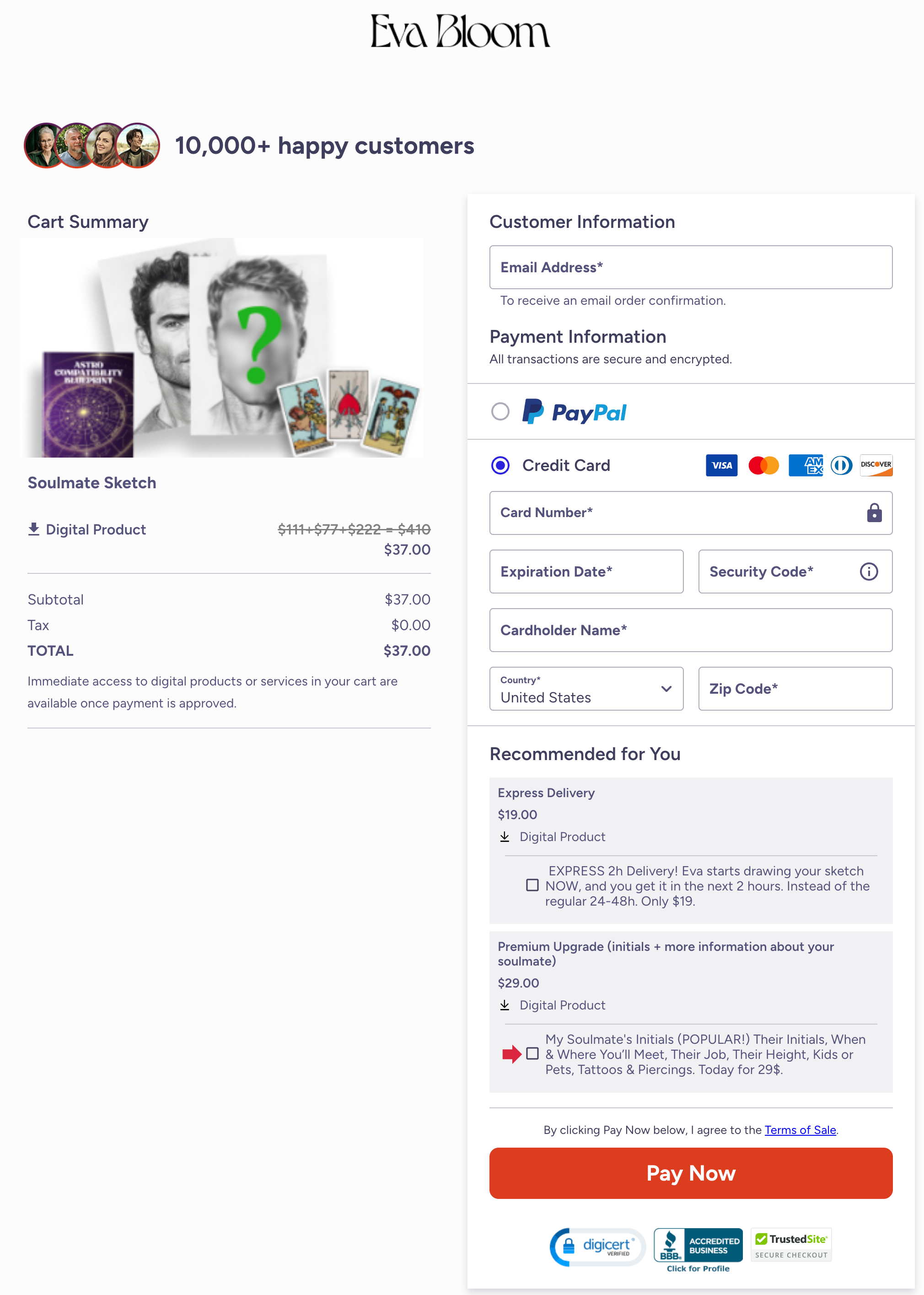 Eva Bloom Soulmate Sketch secure checkout page