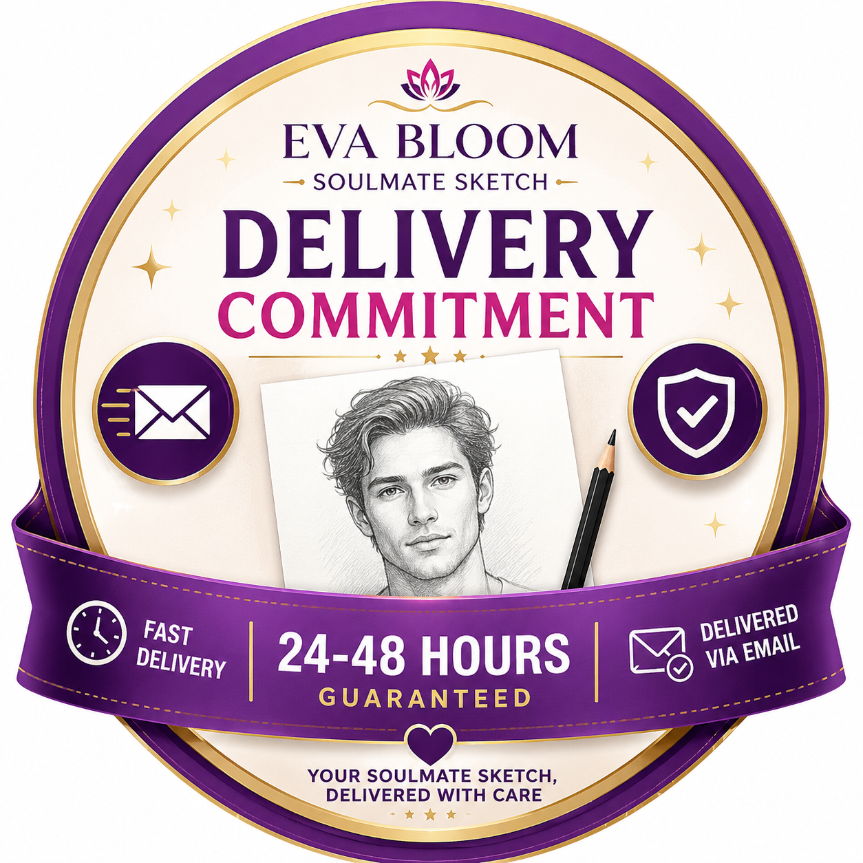 Eva Bloom Soulmate Sketch delivery commitment badge